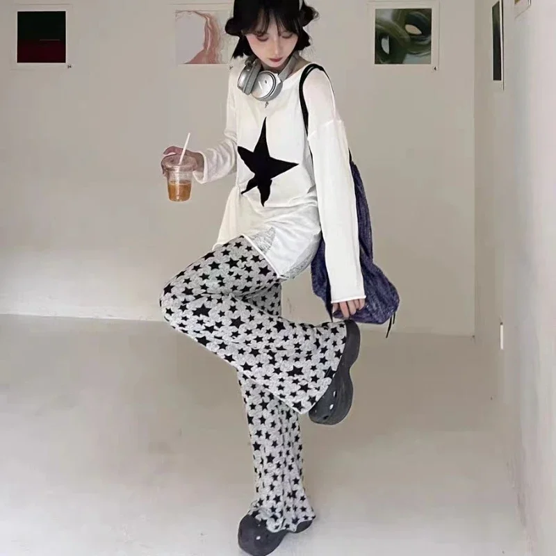 Streetwear American Retro Flared Pants Women Summer High Waist Thin High Street Hip-hop Casual Y2k Trousers Femme