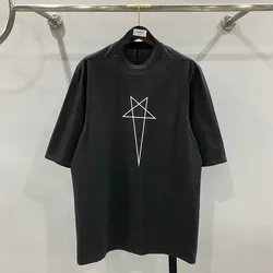 High Street Men's T-shirt Pentagram Print Design Oversized Shirt for Man Cotton O-neck Tees Fashion Men's Clothing