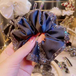 New Trend Sparkling Sausage Hair Band for Women Girls Elegant Black Bowknot Hair Rope Hair Scrunchies Party Wedding  Headwear