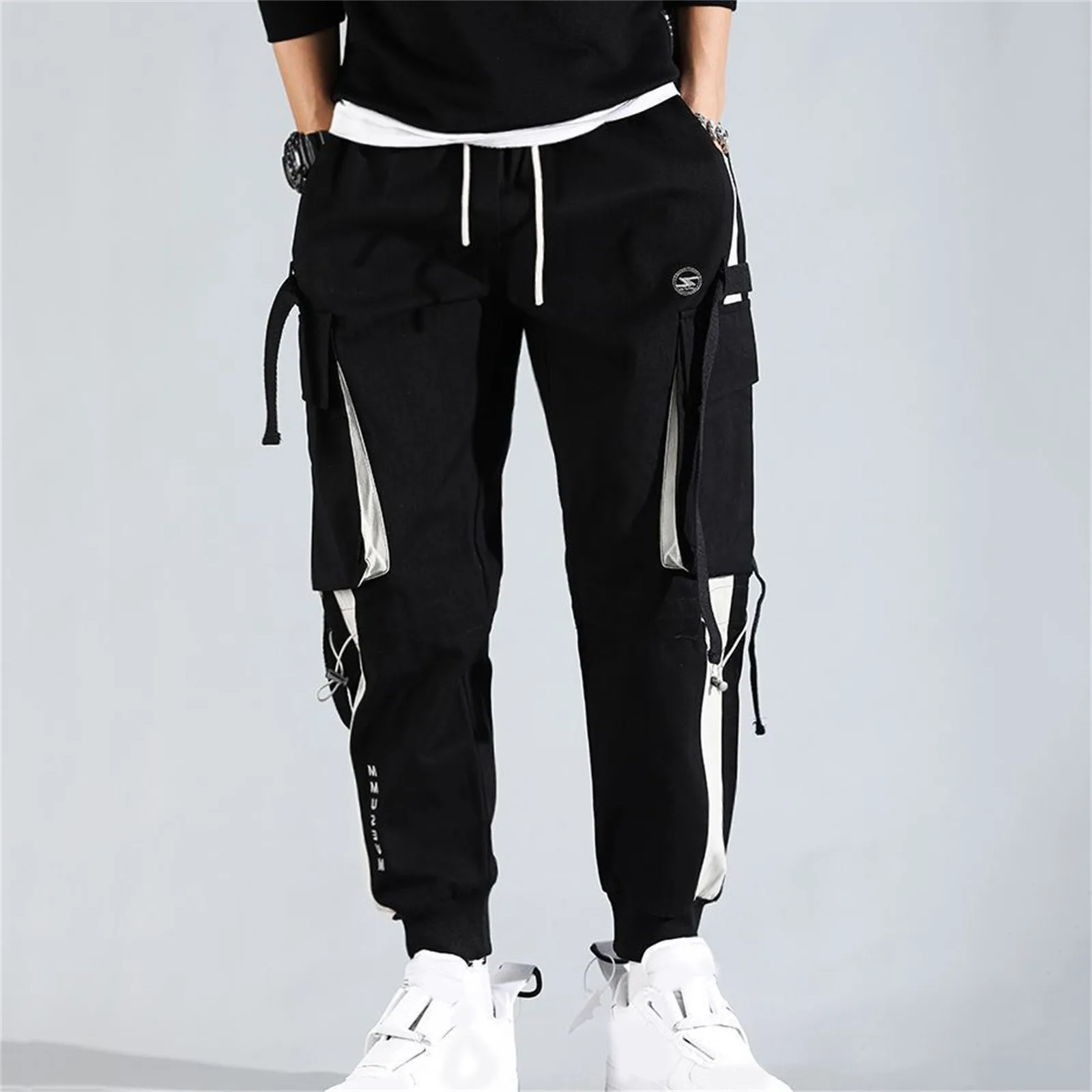 

mens trousers Hip Hop Cargo Pants Joggers Men Ribbons Pockets new fashion Casual Trousers Male Trend High Street Pants