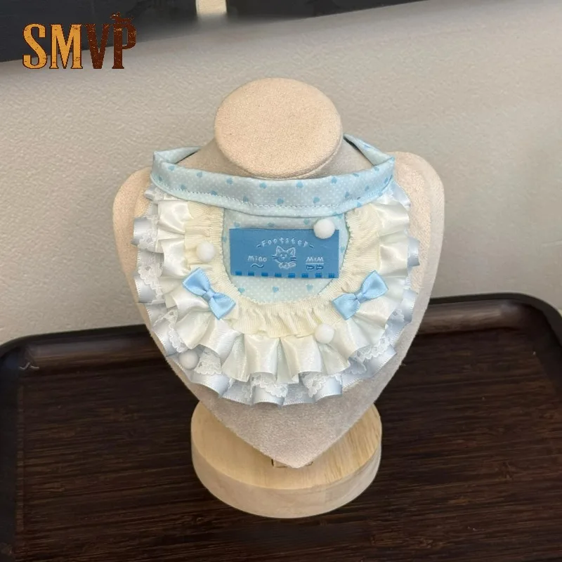 

Soft Cute Princess Wind Light Blue Pleated Lace Cute Sweet Hairball Bow Decoration Pet Kitten Puppy Decoration Bib