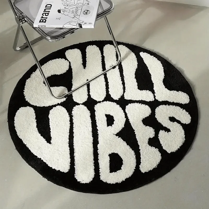 

Круглый коврик VIKAMA «Chill Vibes» с надписью, черно-белый, в минималистичном стиле Instagram, для спальни и гостиной, декор для дома