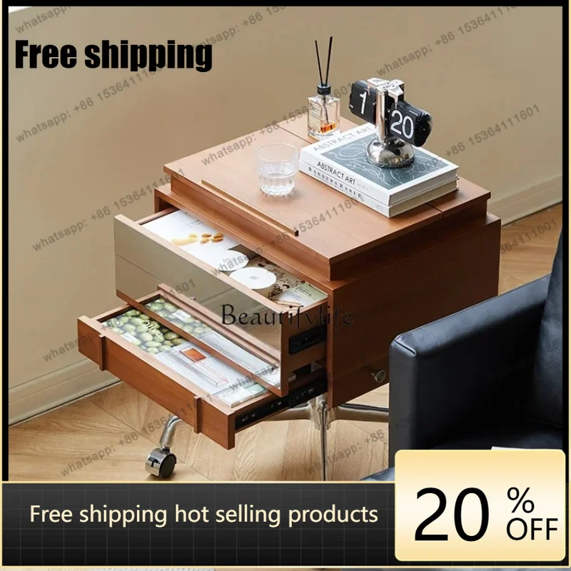 Factory DirectRetro Solid Wood Side Table Simple Small Apartment Living Room Movable Sofa Home Lifting Coffee Table