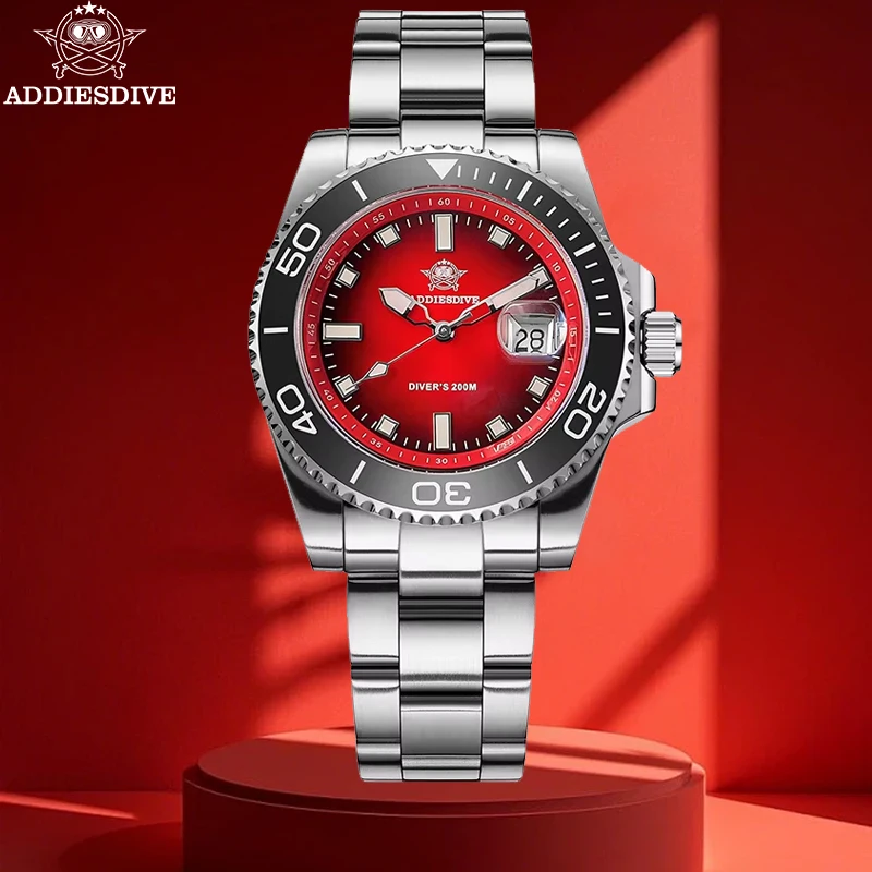 ADDIESDIVE 41mm Watch For Men Rotatable Bezel Quartz Watches Colorful Dial 200m Waterproof Super Luminous New Diver Watch AD2089