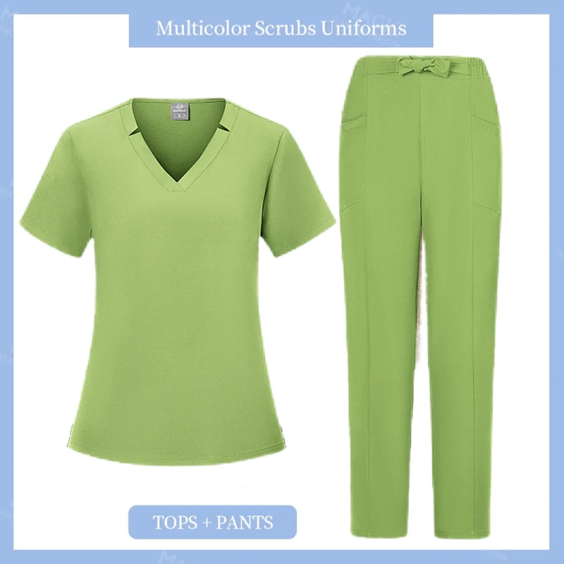 New Scrubs Set Medical Uniforms Stretch Scrub Tops with Pocket Pants Nurse Uniform Doctor Surgery Overalls Beauty Salon Workwear