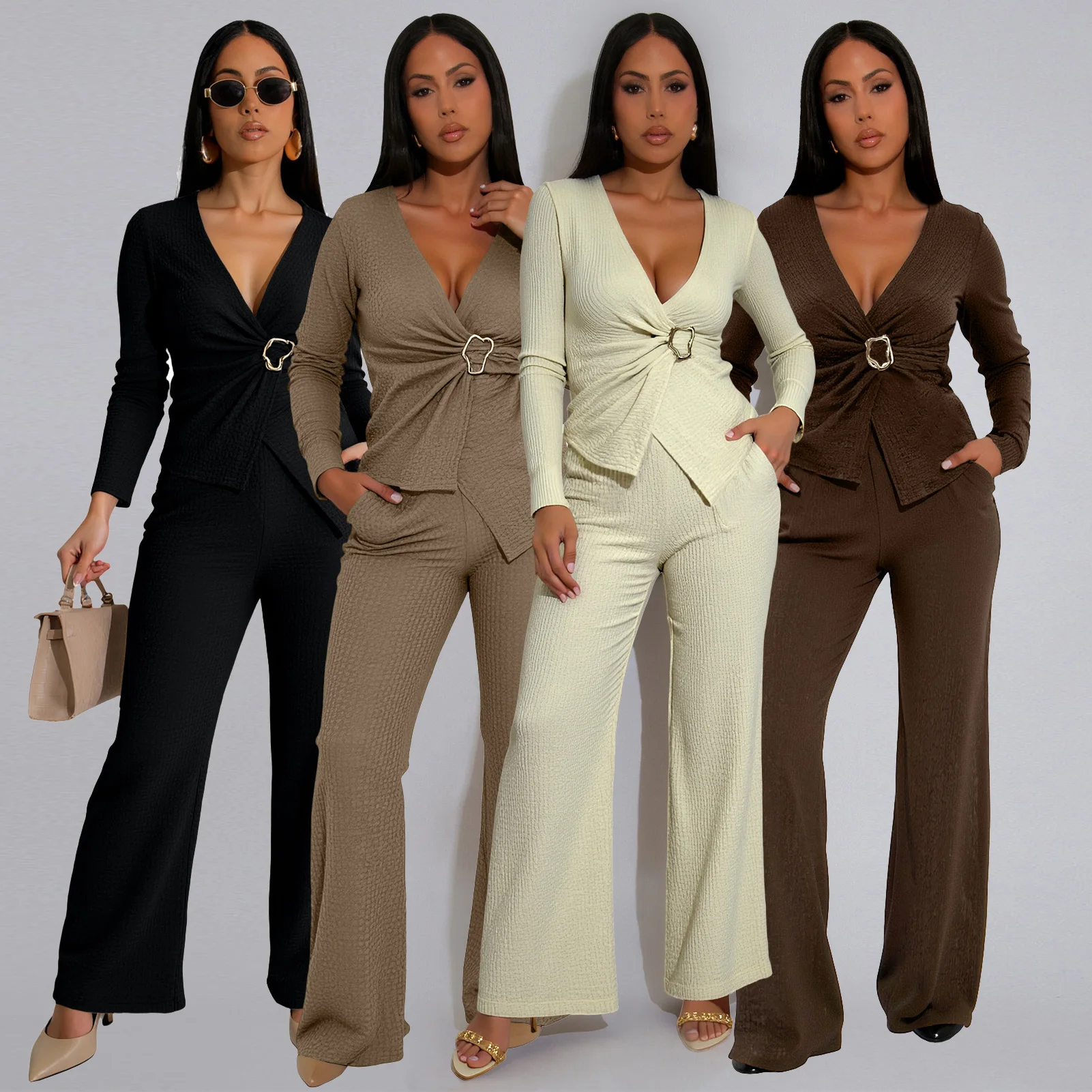 

Sexy Elegant Tops 2 Piece Pant Set Outfits Y2K Streetwear 2025 Women Flare Pants Tracksuit Ladies Crop Tops Two Piece Sets