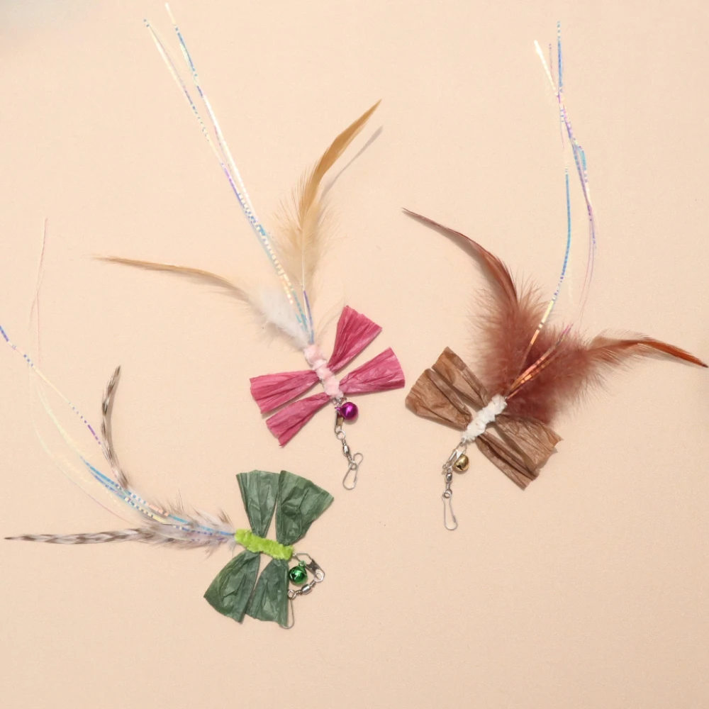 3pcs Simulated Feather Dragonfly Cat Toy Replace the Head Accessories Artificial Insects Pet Toy