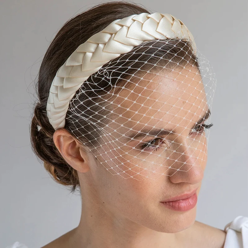 Birdcage-velo de cara para mujer, tocado de boda de champán blanco, accesorios de fiesta elegantes, tocado, fascinadores, 2022