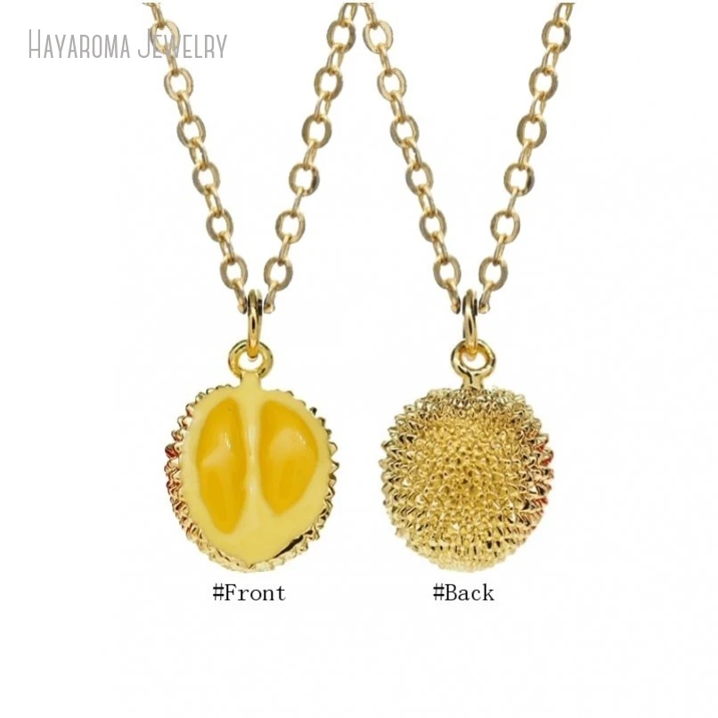 10Pcs Enamel Jewelry Gold Color Chain Wholesale Copper Metal Plant Food Fruit Durian Necklace NM51695