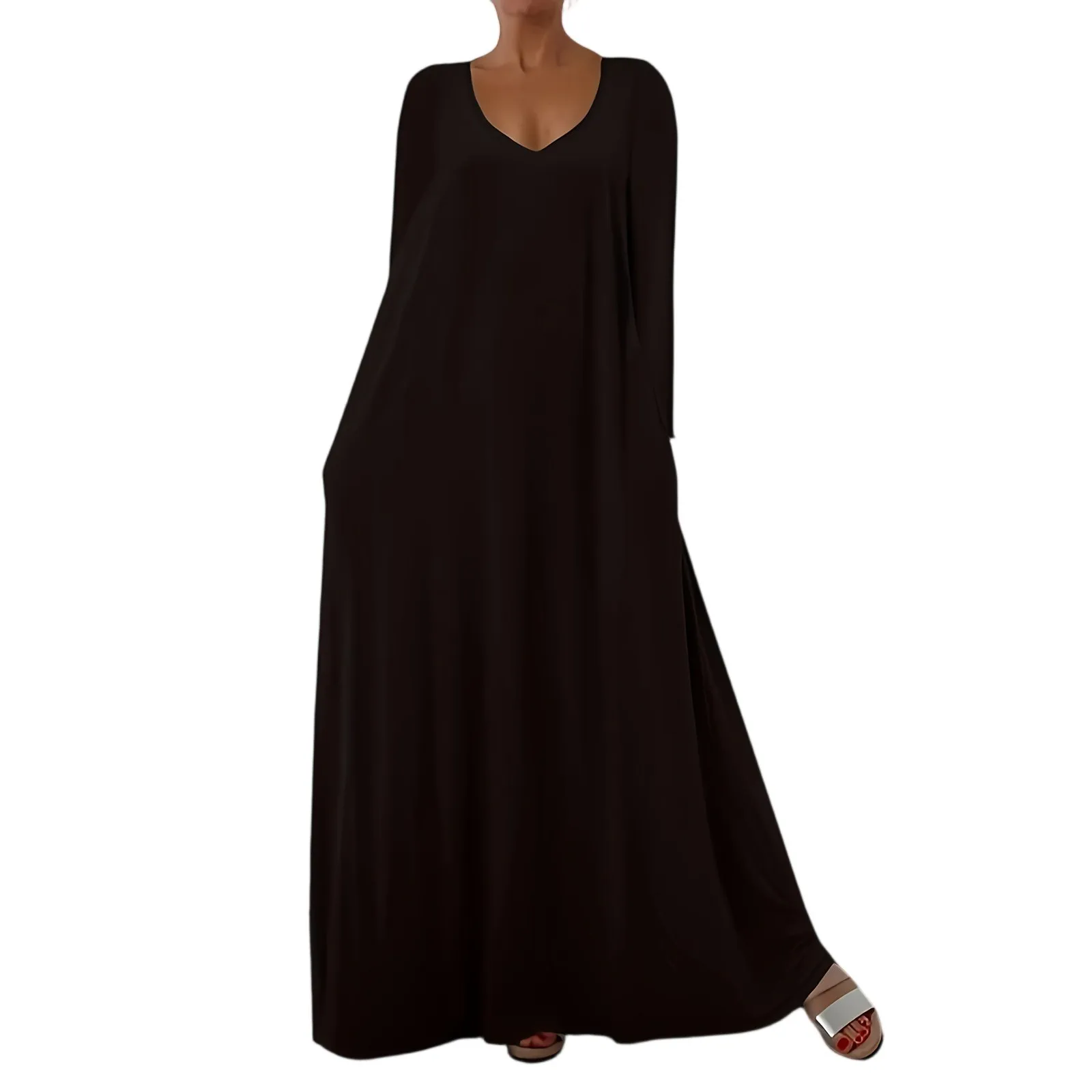 فستان نسائي كاجوال موضة بلون سادة وأكمام طويلة فستان ماكسي موضة شعبية إلى الأمام ملابس نسائية عصرية ملابس الشارع الشهير #4