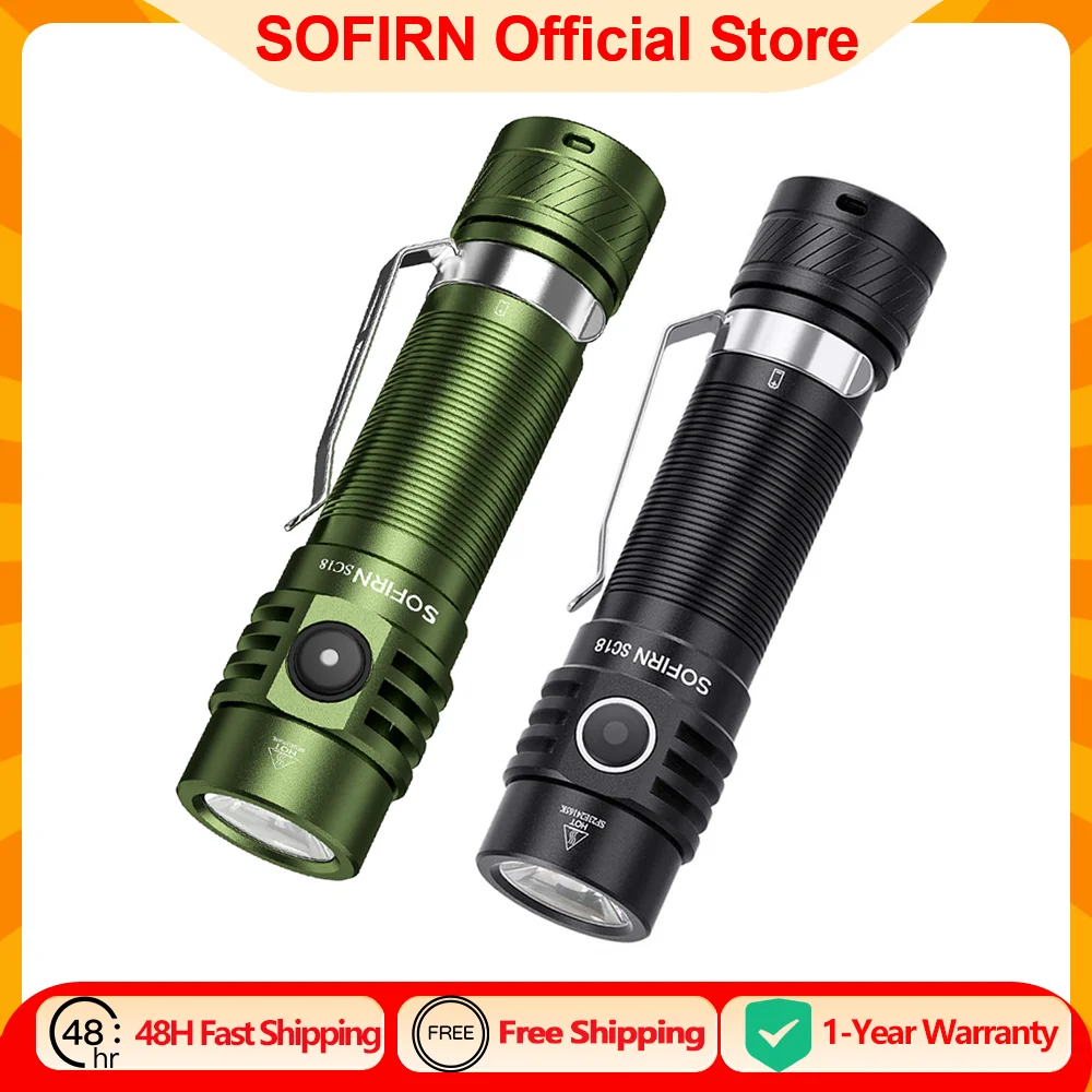 Картина: Sofirn SC18 1800 лм EDC фонарик USB C перезаряжаемый SST40 светодиодный 18650 фонарик TIR оптика объектив фонарь с индикатором питания
