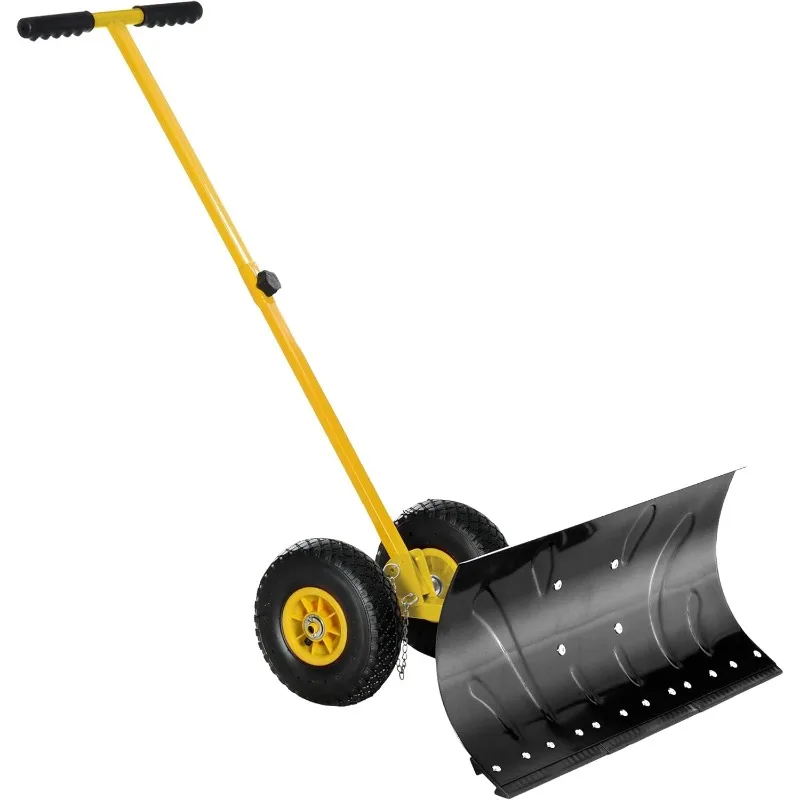 

Snow Shovel with Wheels, Snow Pusher, Cushioned Adjustable Angle Handle Snow Removal Tool, 29" Blade, 10" Wheels, Yellow