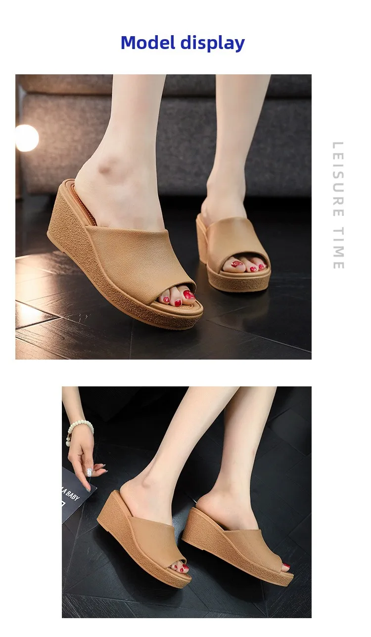 Neue Damen-Sandalen, Damen-Pantoffeln, Schwarze Keilabsatz-Plattform, Offene Zehenpartie, Orthopädische Dicksohlen-Strand-High-Heels-Slides – Detail 6
