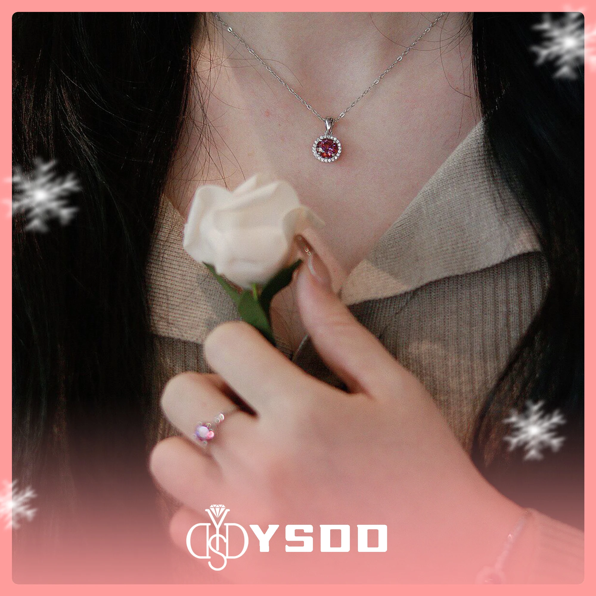 # 241 ysdd 925 prata esterlina 1 quilate barbie rosa moissanite princesa saco redondo colar feminino pingente não-alérgico