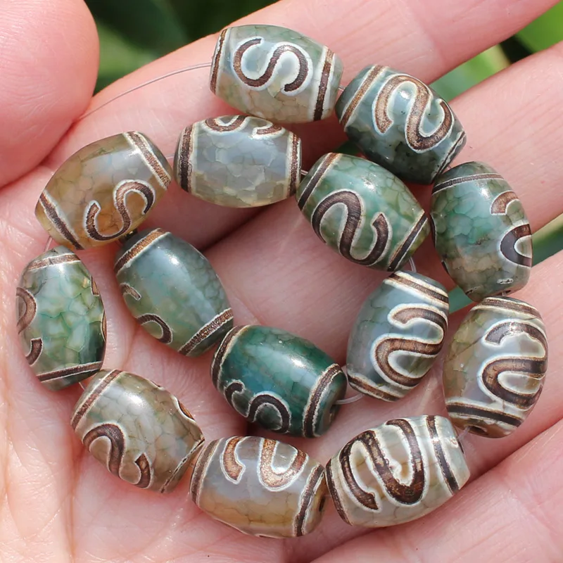 8pcs ,10x14mm Natural Green Agate Ancient Tibet Dzi beads,Lucky Symbol,Powerful Amulet,For DIY Jewelry Making !