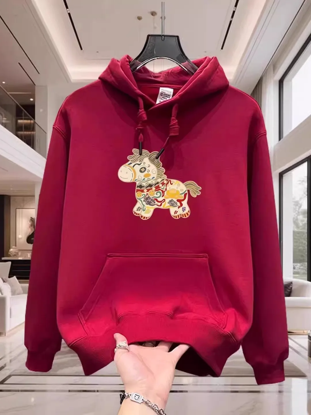 

plus Size Hoodie Sweatshirt Thickened Fleece Red Color for Men And Women Spring Autumn Casual Wear Anti Wind Warmth
