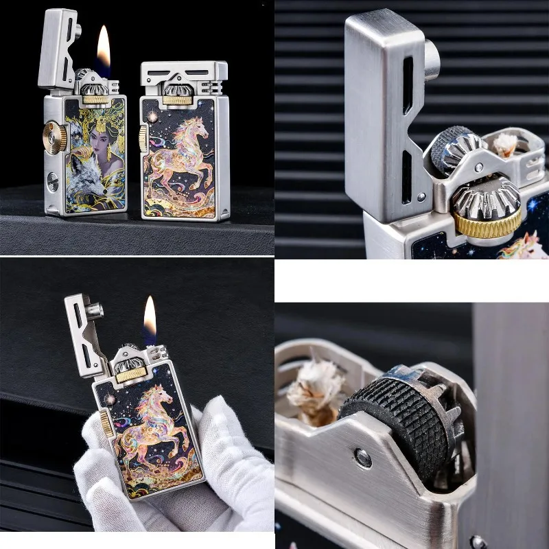

Unique Metal wicks Fluid Lighter Creative Engaged Cigarette Accessories Classic Retro Smokers Antique Collectible Gift