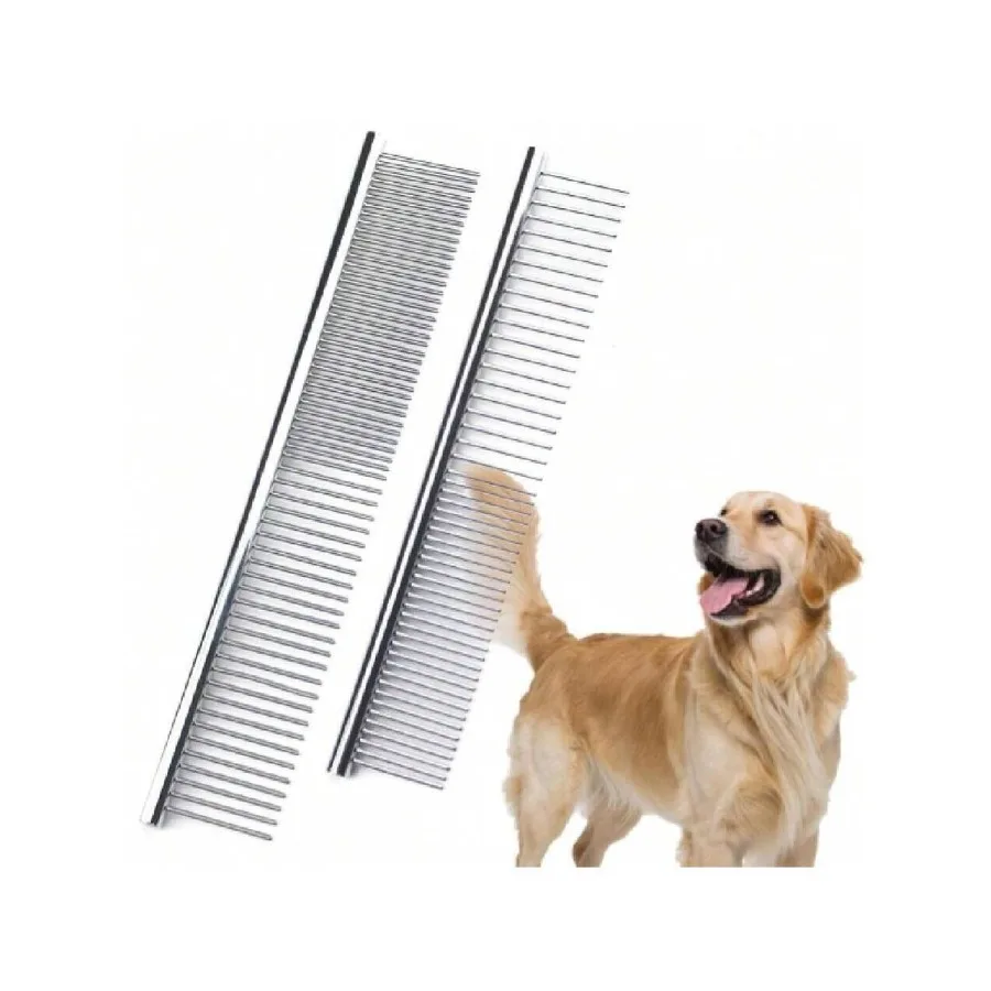 

【New Arrival】Pet Steel Grooming Comb, 2 Pack Double Sided Dog Cat Comb for Shedding, Detangling and Removing Knots, Stainless Steel Teeth for Long and Short Haired Pets