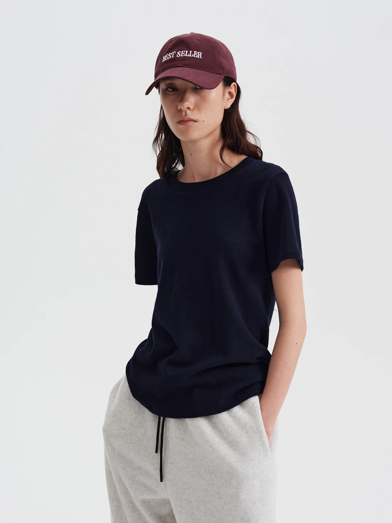 

Tfa 825FT747 Простая универсальная футболка из хлопка с текстурой бамбука, простая круглая футболка Ne ort Sve, женская повседневная одежда со стойкой