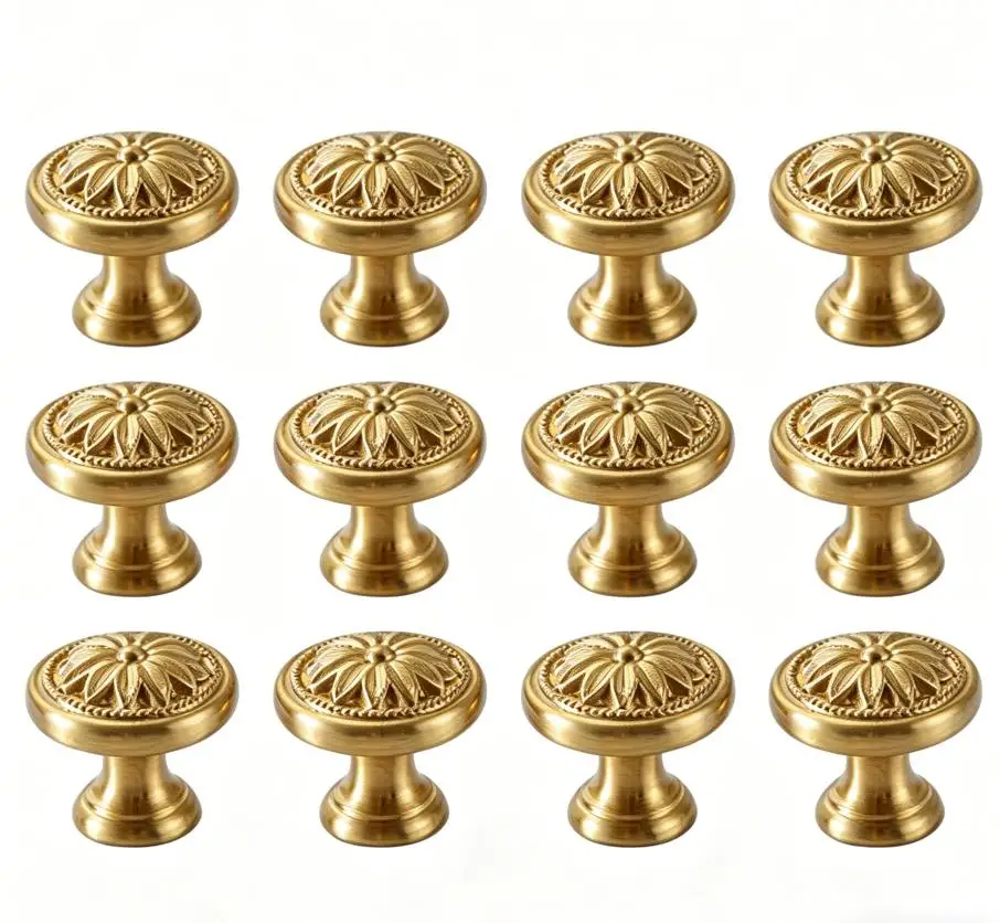 30mm Diameter Gold Cabinet Knobs for Home Renovation Dressers Wardrobes Storage Cabinets Aluminum Alloy Pulls Set of 12 Pieces