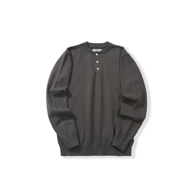 

Vintage American Sle Long Sve Henry Collar T-irt Men's Versatile Base Layer Knitted irt Cotton Retro Sle Daily Wear