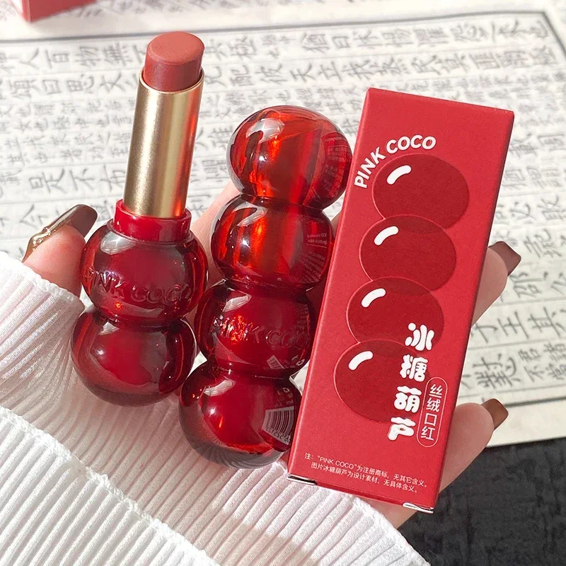 Heallor Cute Gourd Shape Matte Lipstick Smoked Brown Red Solid Lip Gloss Waterproof Long Lasting Tinted Balm Velvet Lip Makeup P