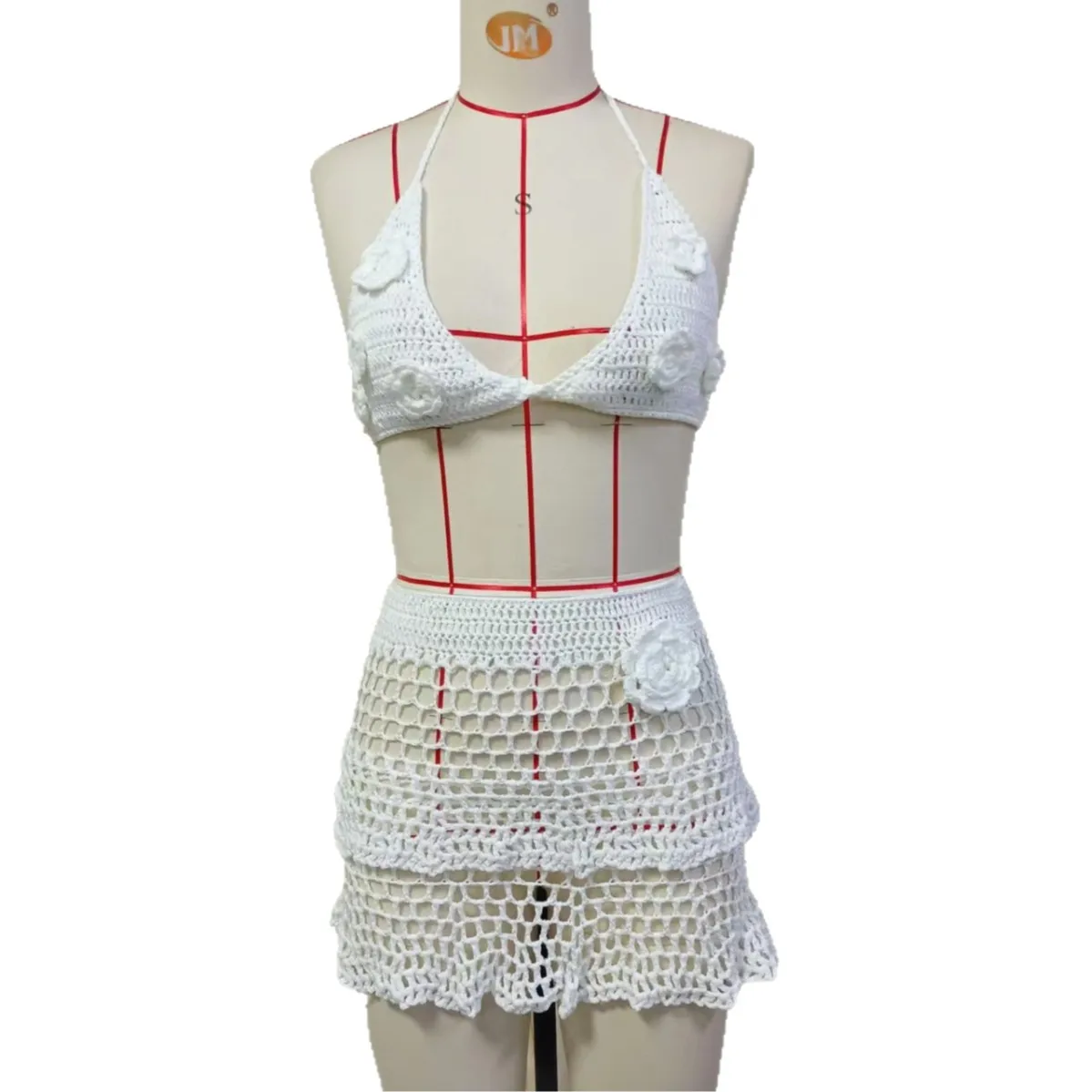 Copricostume da Spiaggia Sexy in Maglia Floreale, Bikini Trasparente a Vita Alta, Leggero per Vacanze Estive