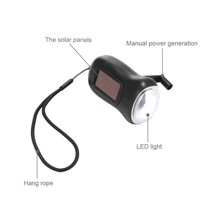 Emergency Flashlight Portable Hand Crank Generator Wind Up Solar Dynamo Powered Charger 3 LED Manual Flashlight Household