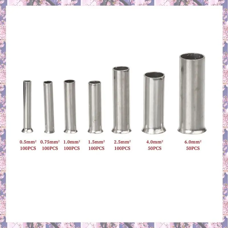 

Retail 1200Pcs 0.5Mm2-6Mm2 22-10 AWG Non-Insulated Wire Connector Ferrules Electrical Cable Terminal Copper Bare Tinned