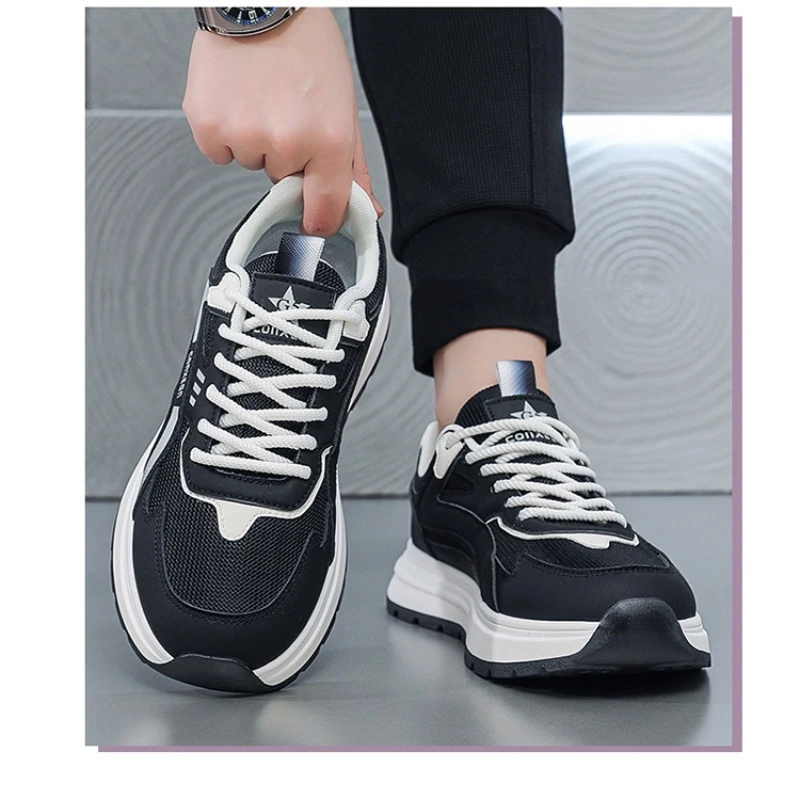 

Мужские черно-белые массивные кроссовки в стиле Dad Sneakers с дышащей сеткой, на платформе, повседневные, для бега, нескользящие, спортивная обувь