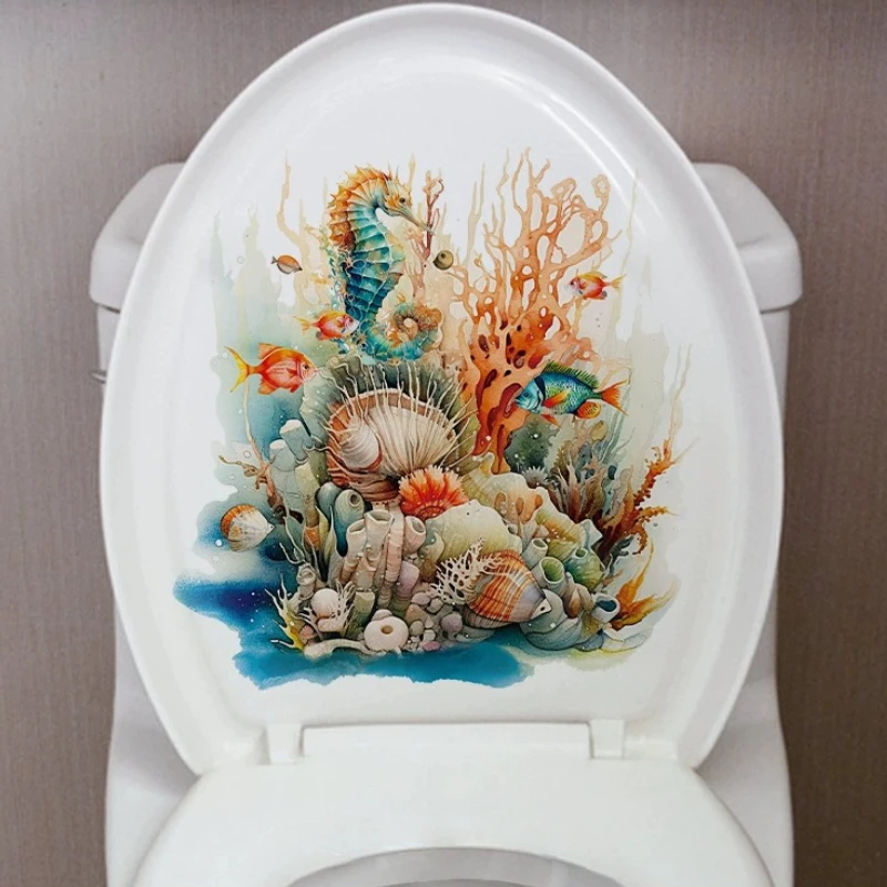 Underwater Coral Starfish Toilet Sticker Removable Waterproof Bathroom Decor Self-Adhesive Tile PVC Decals for Bathroom Makeover