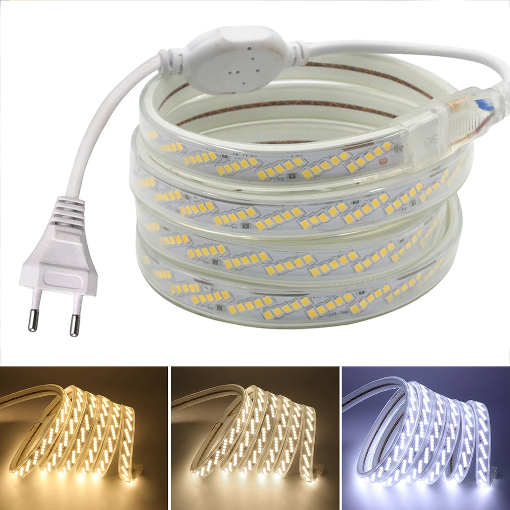 Super Bright LED Strip Lights AC 220V Waterproof SMD 2835 320Leds/m Flexibon Ribbon Tape Rope Home Garden Decor