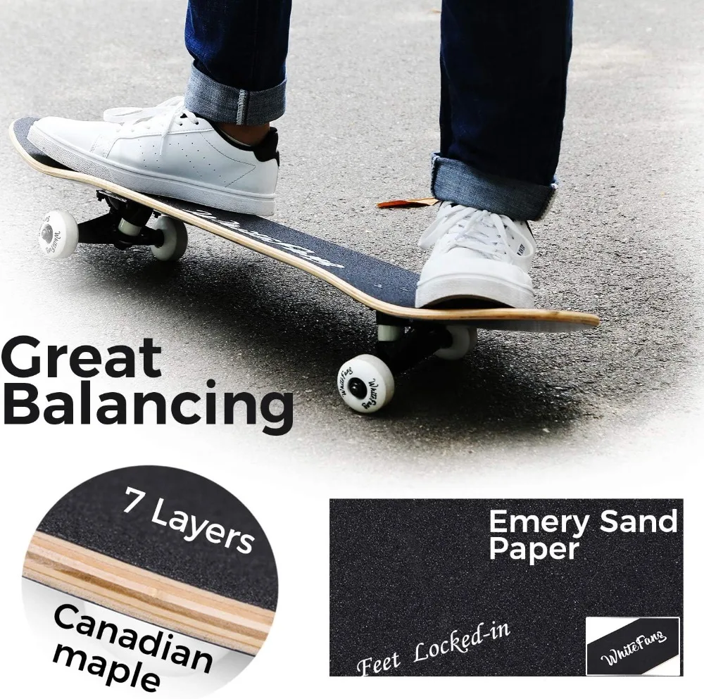 Complete Skateboard 31x7.88, 7 Layer Maple Double Kick Concave for Kids & Beginners