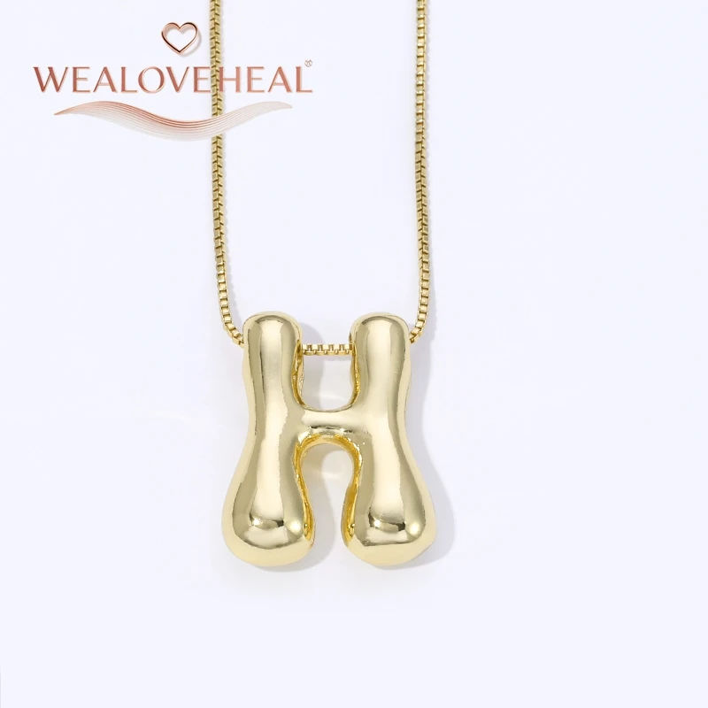 lange kette，halsketten herren，muttertagsgeschenk，schmuck frauen，halskette，18K Vergoldete Messing A-Z Ballon-Buchstaben-Halskette, Puff-Buchstaben-Anhänger, Klobiger Glänzender Personalisierter Namens-Alphabet-Schmuck – Detail 26