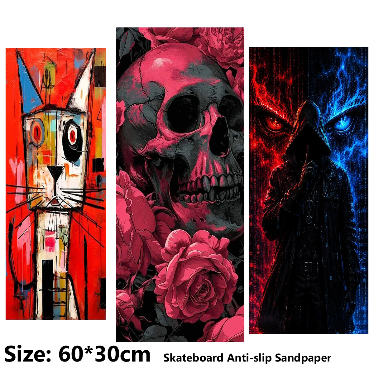 Electric Scooter Anti-slip Sticker Sandpaper Skateboard GripTape Sheet 60*30cm Interesting Cat Rose Bone Pattern