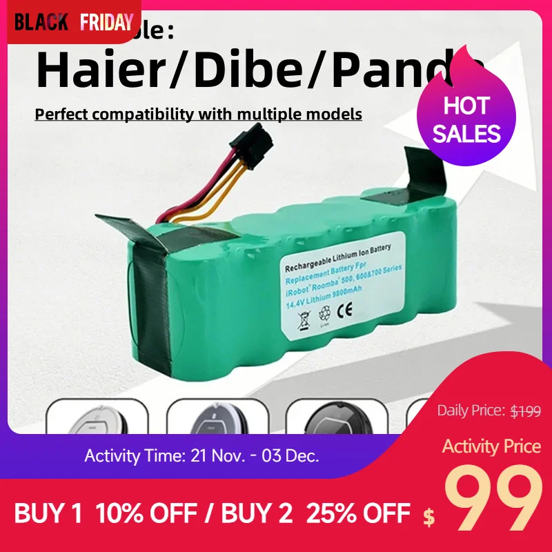 

For Haier Vacuum Cleaner Battery 14.4V T322, T321, T320 CR120 CR121 CR540 for Panda X500, for Dibe X500, X580, X900 NiMH 12.8Ah