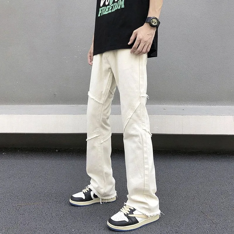 High Street Washed Jeans Men's Slim-fit, Straight-leg Slightly Flared Pants