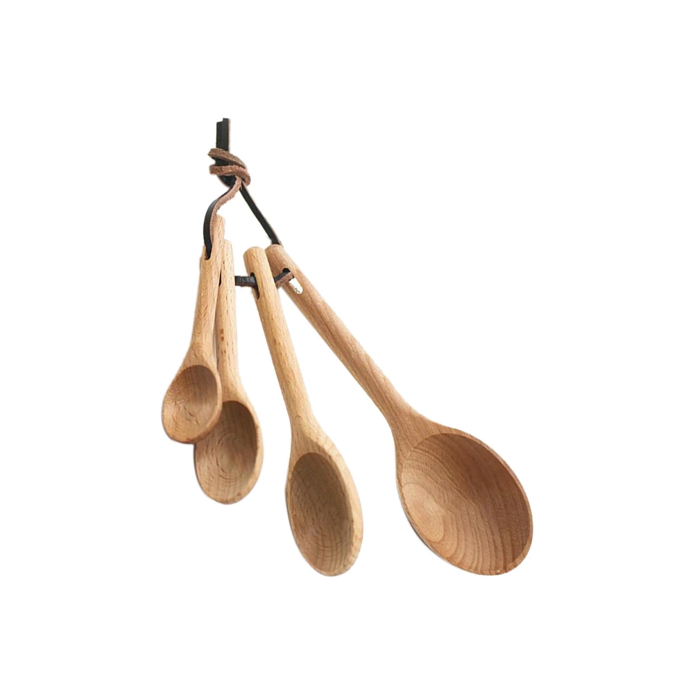 

4pcs Measuring Spoons Set Beechwood Short Handle Dry Liquid Ingredients Spoon Storage Scoop Nesting Kitchen Tool