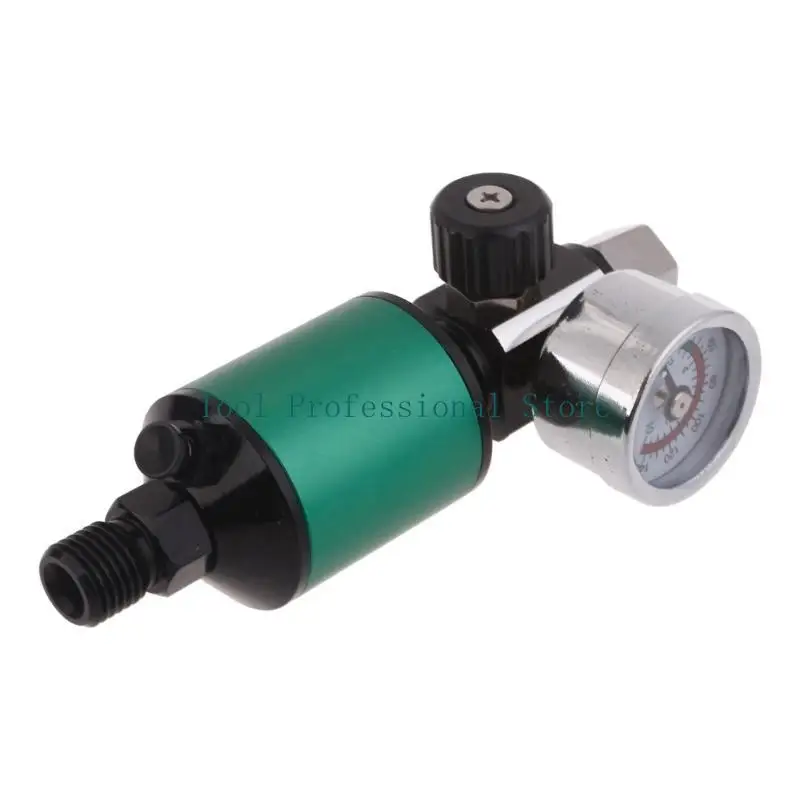 57QF Pneumatic Spray Gun Pressure Regulator Oil-water Separator Air Tools with Gauge Setting and Reading Black Green