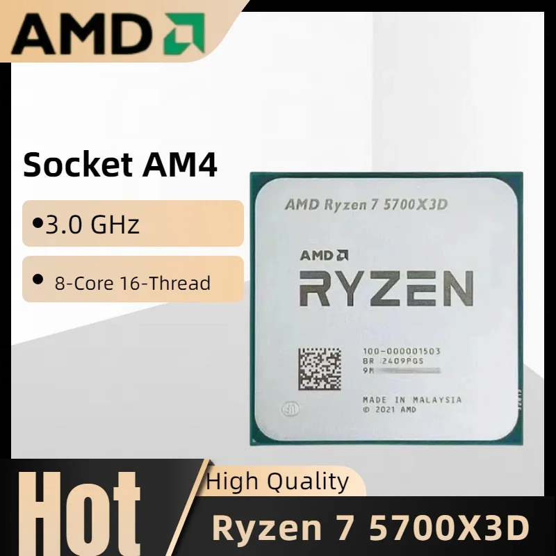 

AMD Ryzen 7 5700X3D Bulk CPU for X570 B550 8-Cores 16-Threads 3 GHz Up to 4.1 GHz 105W AM4 CPU DDR4 Series Processor