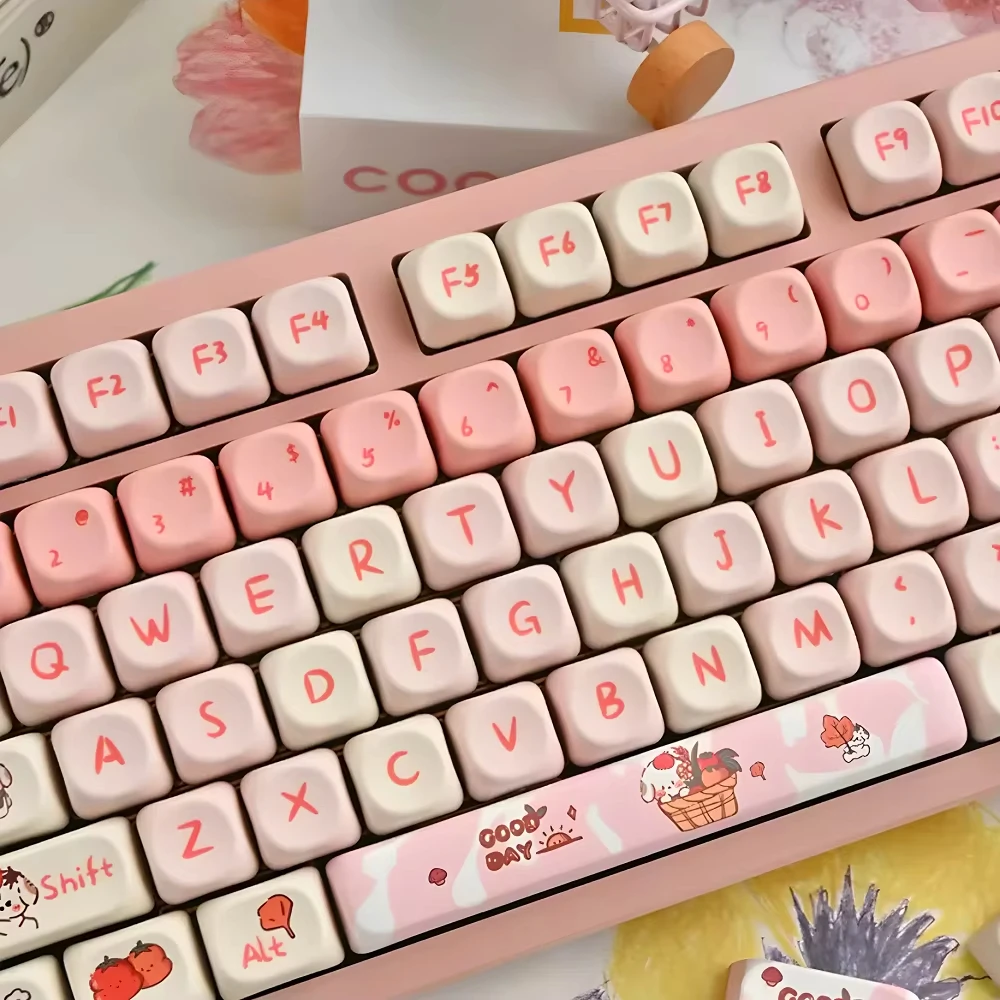 

Happy Puppy 140 Keys MOA Keycaps PBT Large Set Cute Pink for 60/64/84/98/108 Gaming Mechanical Keyboard MX Switch