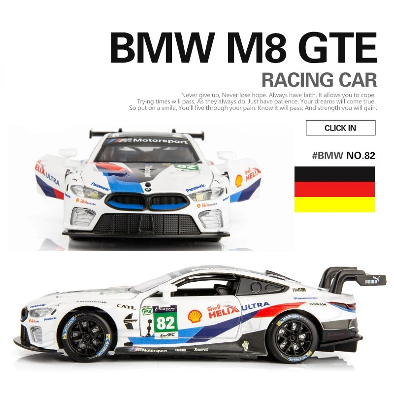 1:32 BMW M8 GTE Le Mans Diecast Metal Toy Model Racing Car Pull Back Educational Collection Boy Gift A30