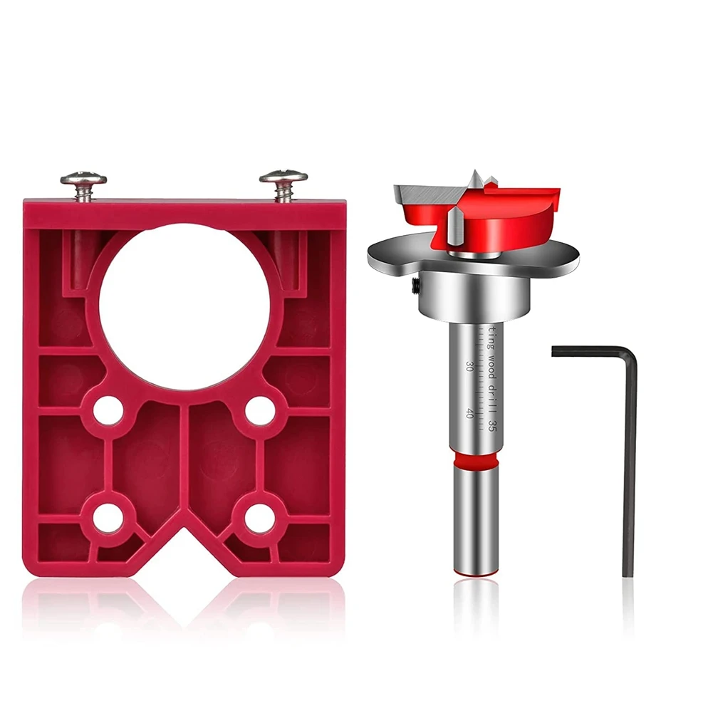 

A96Q-35mm Hinge Jig Drill Guide Sets Door Hinge Drill Hole Cutter Concealed Hinge Jig with Bit Positioner for Furniture Wood