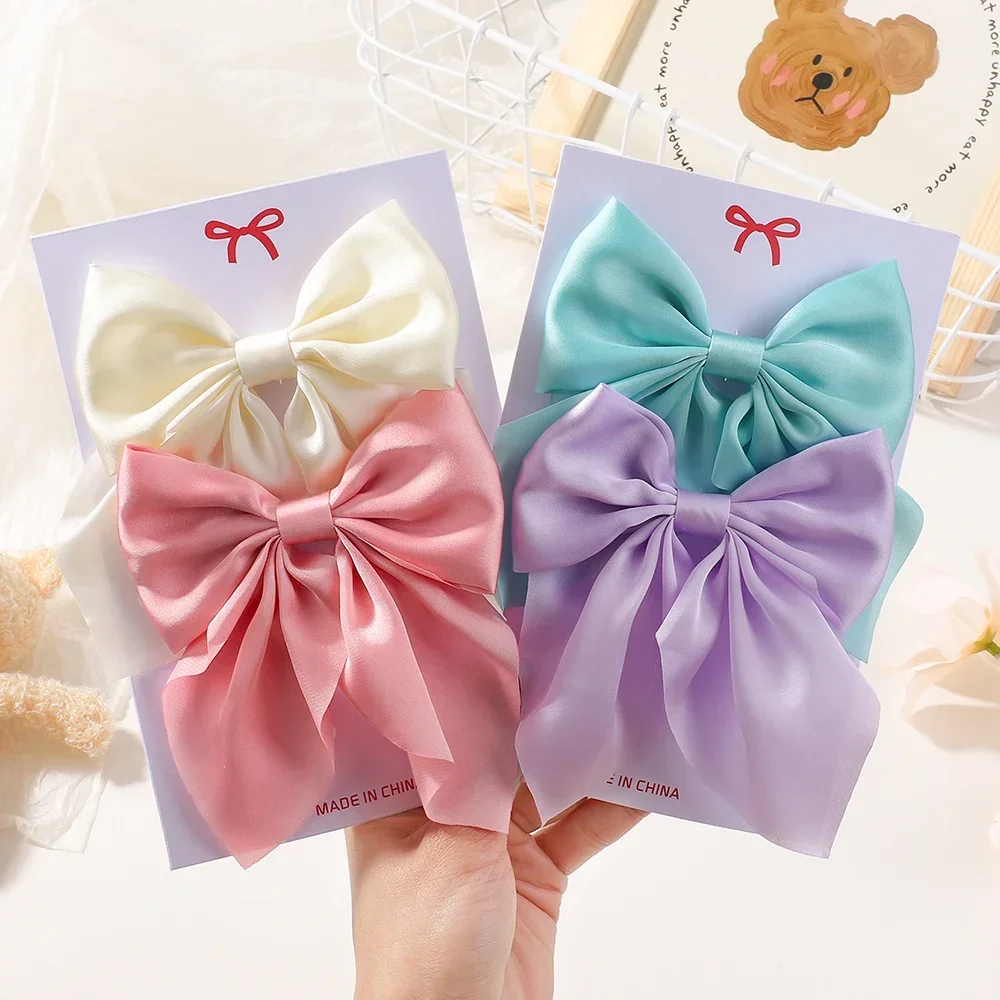 

BABY BOWS 4Pcs/lot Solid Bowknot Hair Clips for Women Girls Ribbon Hairpins Handmade Barrettes Headwear Hair Accessories Set
