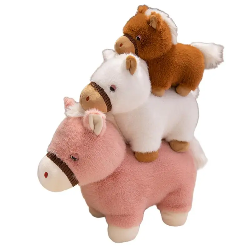 25 ~ 45 cm kleine pony knuffel paard kussen gevuld fuzzy bruin roze wit kawaii dier kussen woondecoratie cadeau