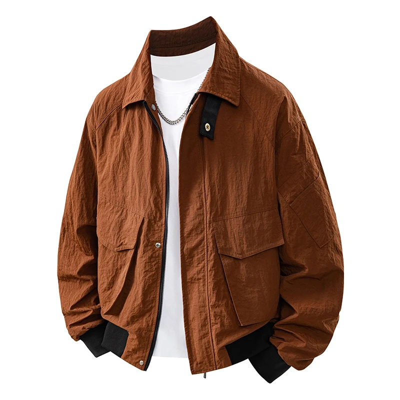 M-8XL Spring All-match Jackets for Men Trend Turn-down Collar Zipper Outerwear Fashion Plus Size Male Clothes Solid Color Casual