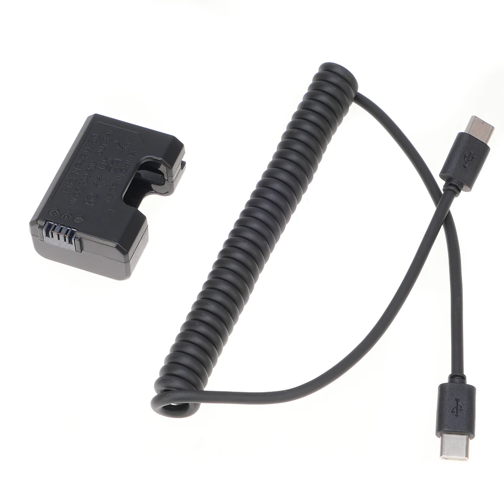 FOTGA NP-FW50แบตเตอรี่เลียนแบบ + Type-C สายไฟสปริง (35-100ซม.) อะแดปเตอร์สำหรับจอมอนิเตอร์/ กล้องสำหรับอุปกรณ์ติดตั้งไฟเคเบิล