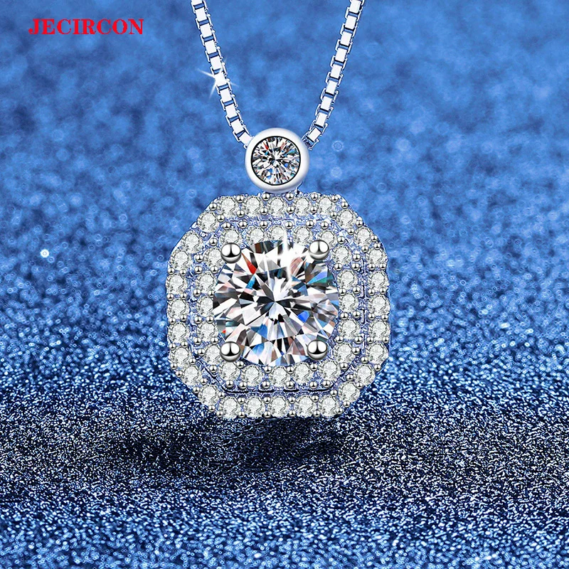 

Ожерелье JECIRCON из стерлингового серебра 925 пробы с муассанитом, 1-каратный полный бриллиантовый геометрический кулон с цепочкой-коробкой, блестящие универсальные ювелирные изделия