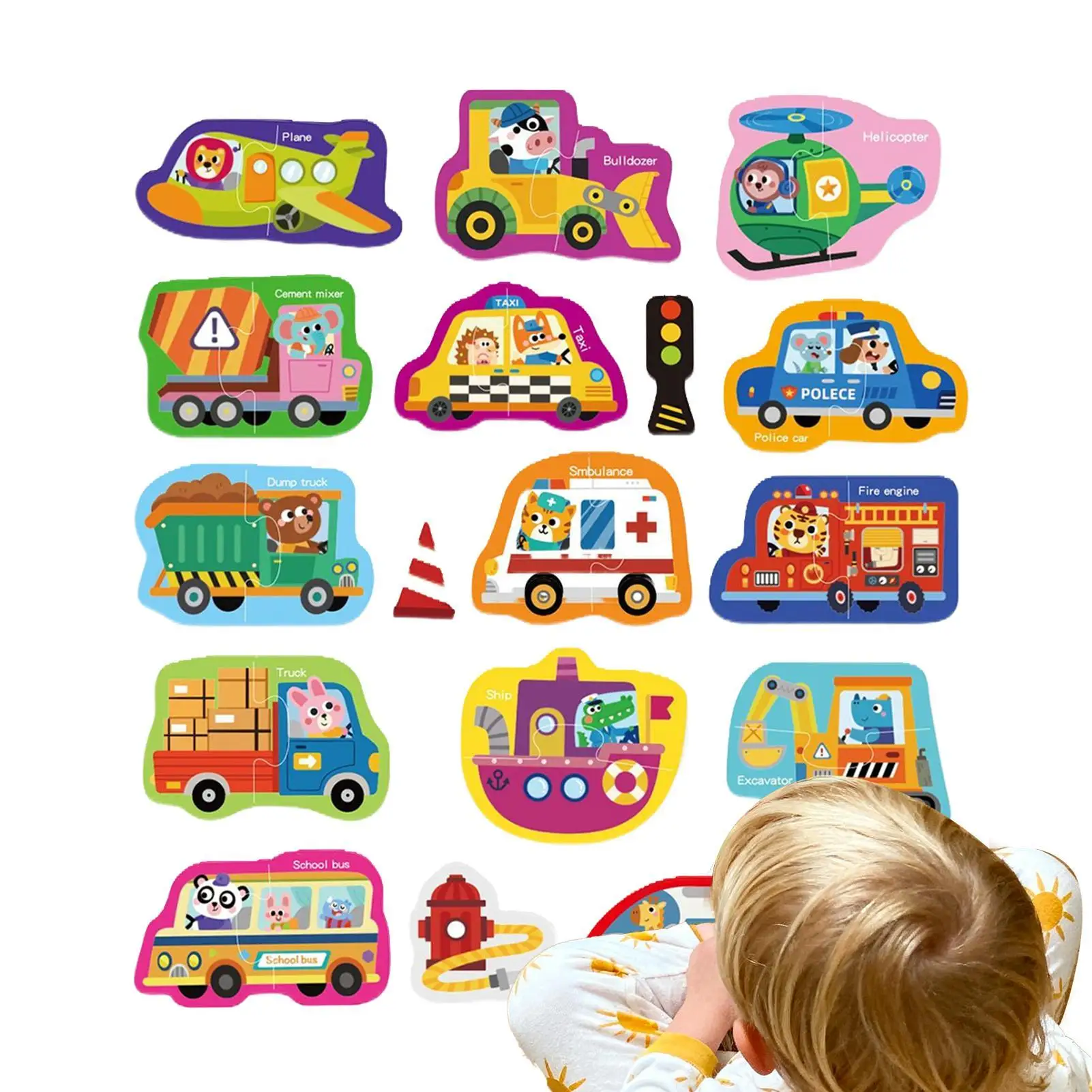 

Kids Educational Toys Interactive Geometric Puzzles 17 Pieces Traffic Theme Preschool Educational Toys For Age 3-6 Years Kids