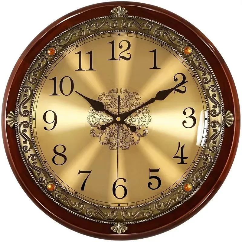 Luxury Wood Wall Clock Metal Retro Nordic American Style Gold Silent Wall Clocks Bedroom Restaurant Living Room Horloge Gift